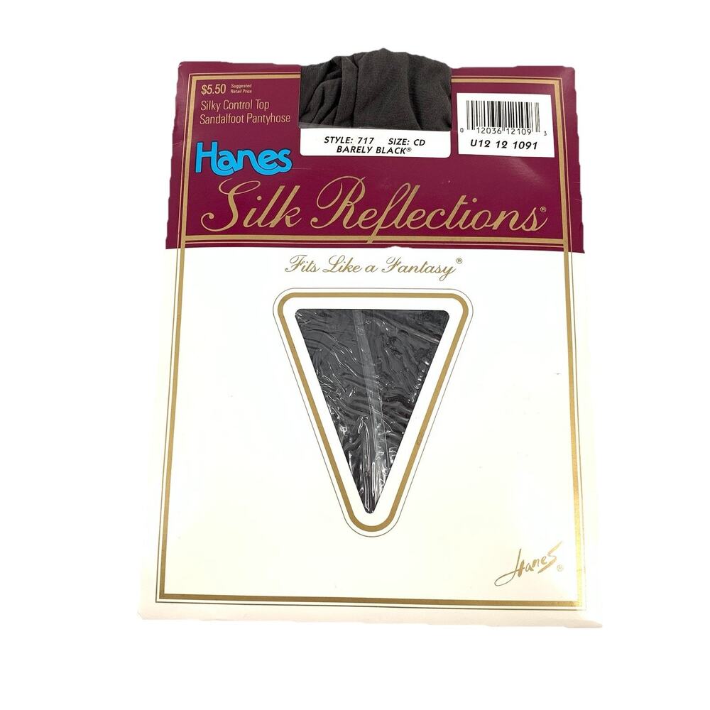 VTG 1989 Hanes Silk Reflections Silky Control Top Pantyhose CD Barely Black 717